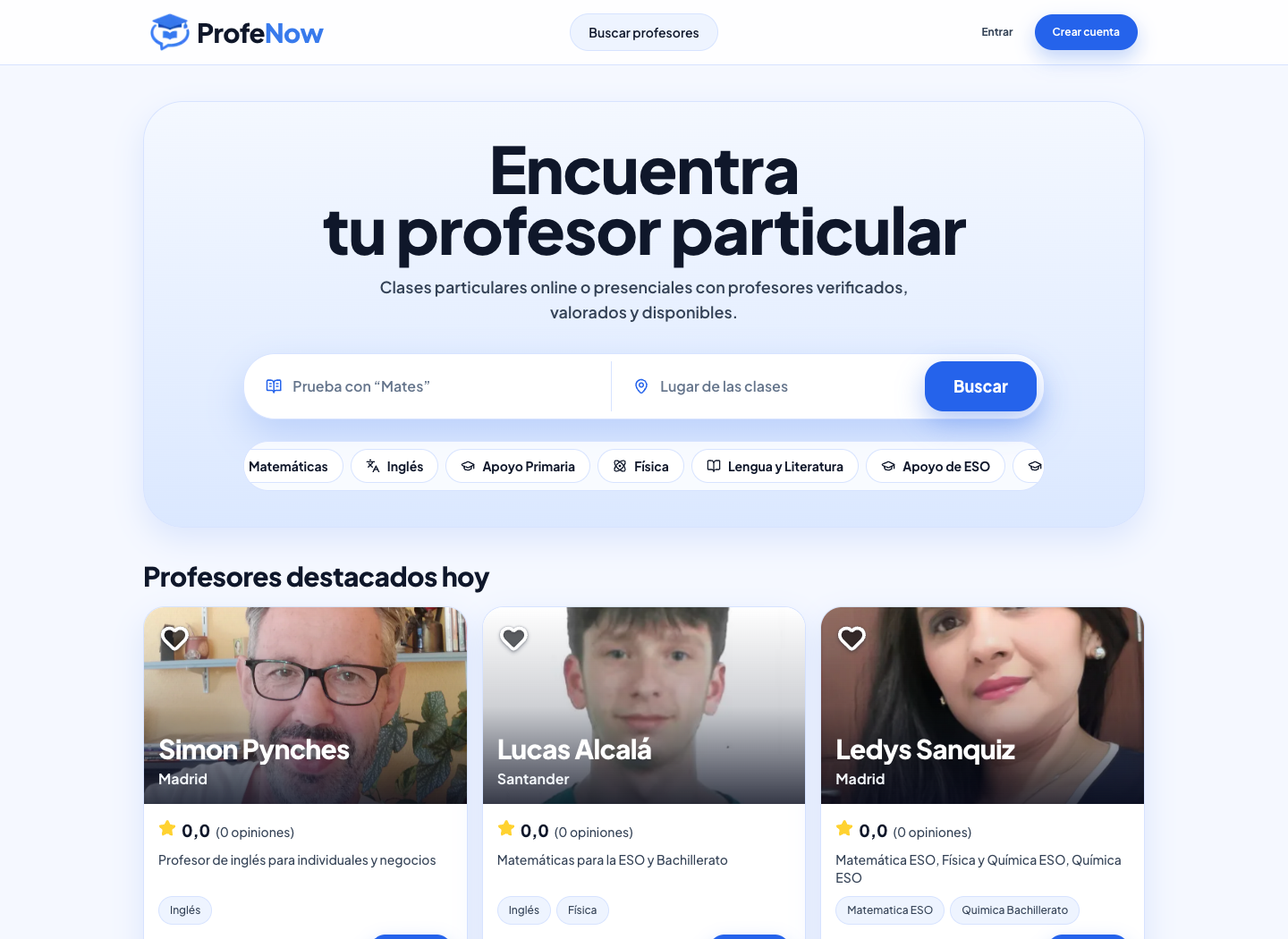 Vista previa de la plataforma ProfeNow